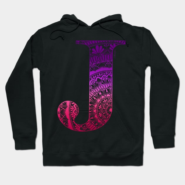 Mandala Letter Capital J Pink Hoodie by Shaseldine